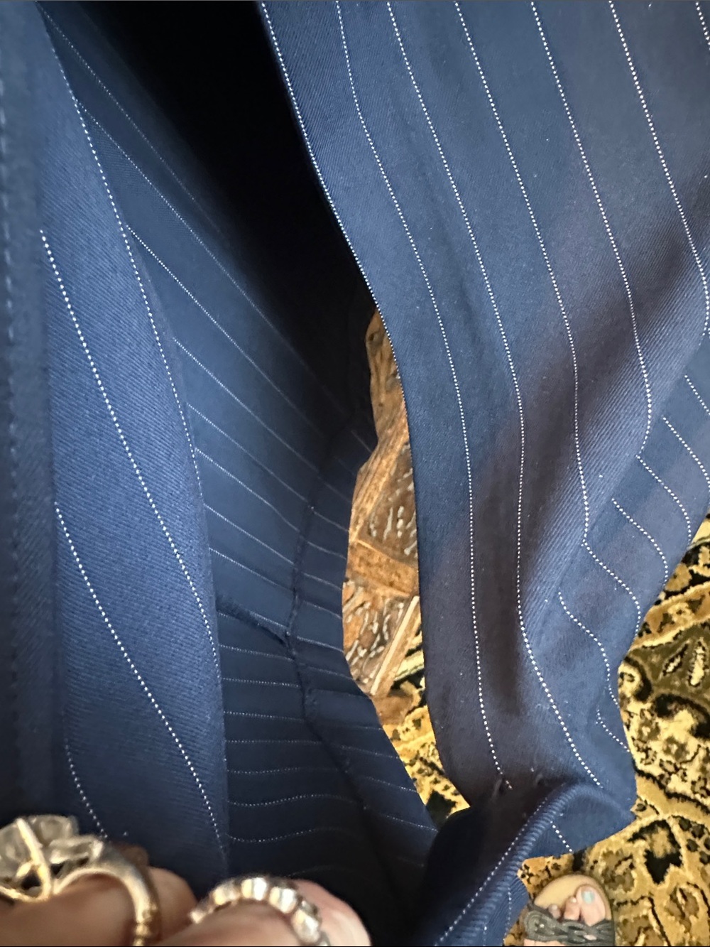 Tailored Navy Pinstripe Midi Skirt-Maison d' Amelie Size 8 - Picture 5 of 5